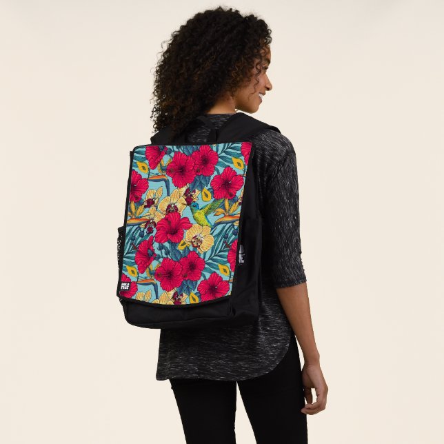 Tropical Florals and Hummingbird - Summer Botanica Backpack (Worn)