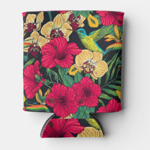 Tropical Florals and Hummingbird - Summer Botanica Can Cooler