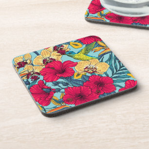 Tropical Florals and Hummingbird - Summer Botanica Coaster