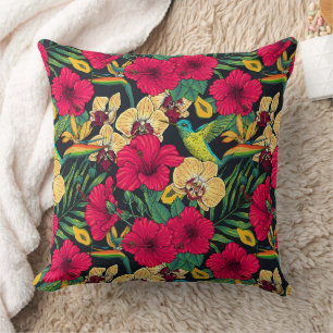 Tropical Florals and Hummingbird - Summer Botanica Cushion