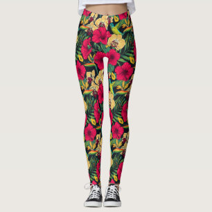 Tropical Florals and Hummingbird - Summer Botanica Leggings