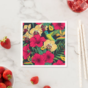 Tropical Florals and Hummingbird - Summer Botanica Napkin