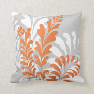 Tropical Florals Orange, White & Grey Customisable Cushion