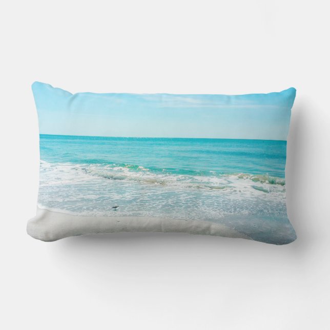 Tropical Florida Beach Sand Ocean Waves Sandpiper Lumbar Cushion (Front)