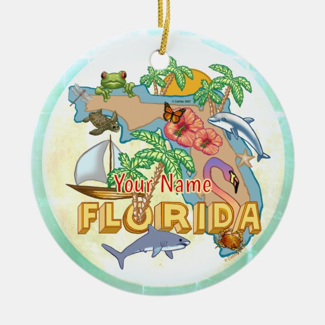 Tropical Florida  Ceramic Tree Decoration (Front)