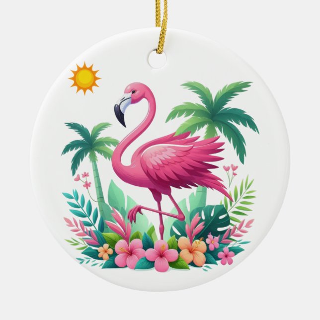 Tropical/Florida pink flamingo Ceramic Tree Decoration (Front)