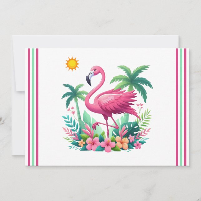 Tropical/Florida pink flamingo Holiday Card (Front)