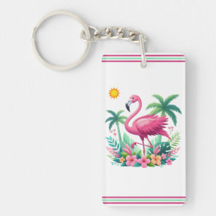 Tropical/Florida pink flamingo Key Ring