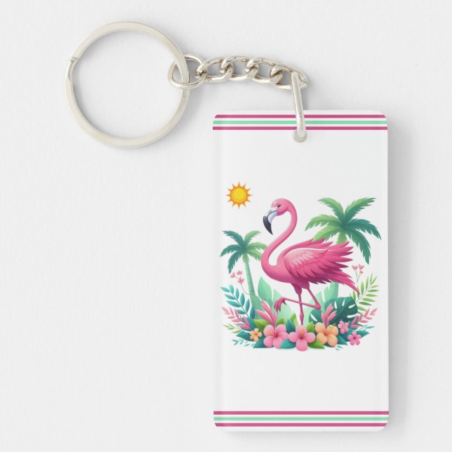 Tropical/Florida pink flamingo Key Ring (Front)