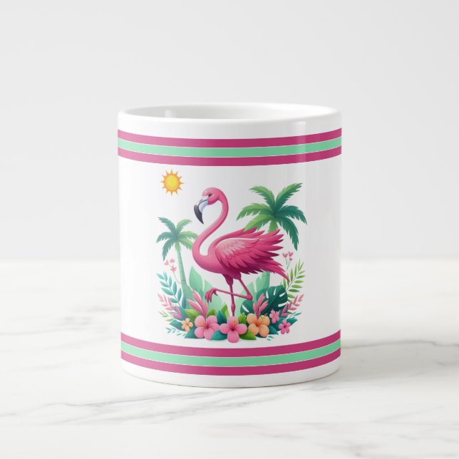 Tropical/Florida pink flamingo Large Coffee Mug (Front)