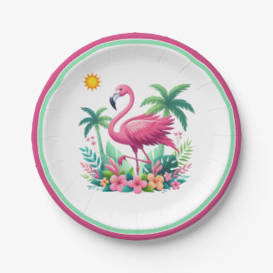 Tropical/Florida pink flamingo Paper Plate