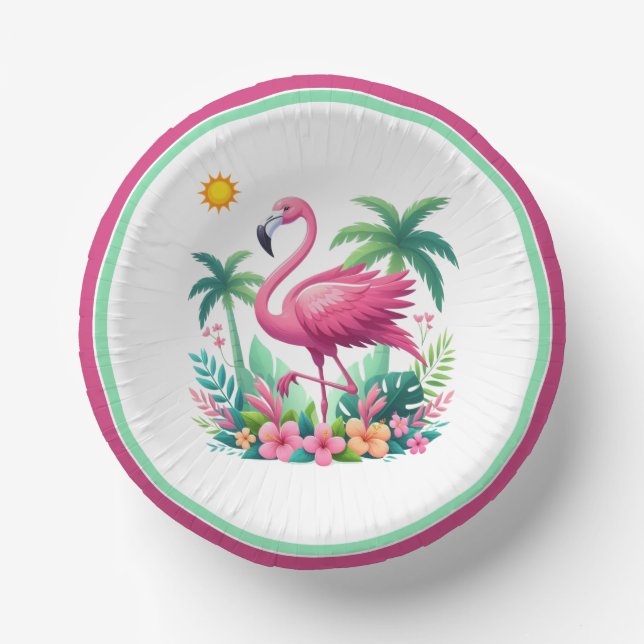 Tropical/Florida pink flamingo Paper Plate (Front)