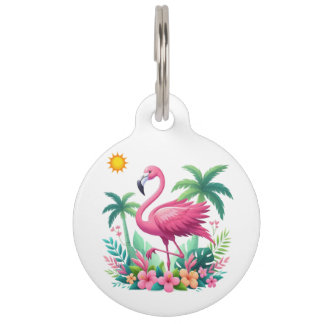 Tropical/Florida pink flamingo Pet Tag