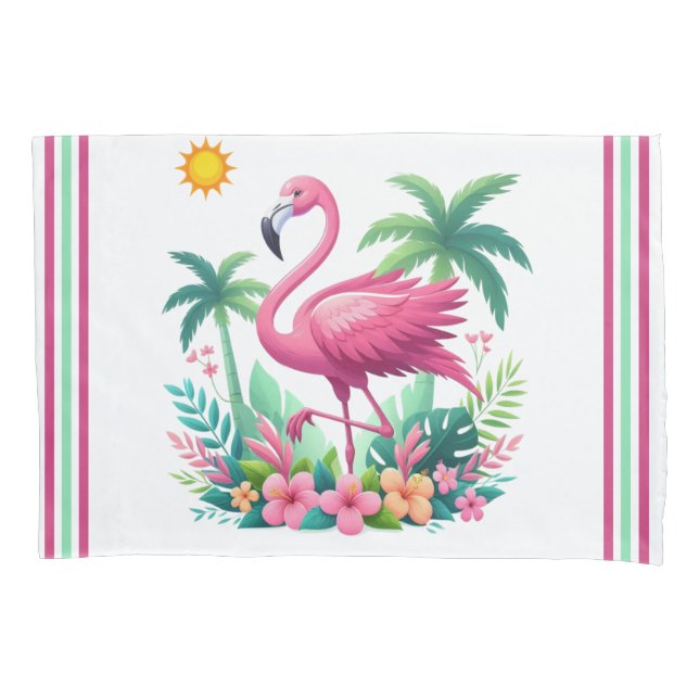 Tropical/Florida pink flamingo Pillowcase (Front)