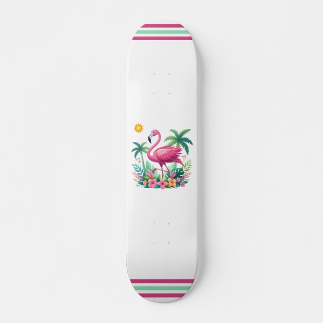 Tropical/Florida pink flamingo Skateboard (Front)