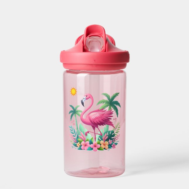 Tropical/Florida pink flamingo Water Bottle (Front)