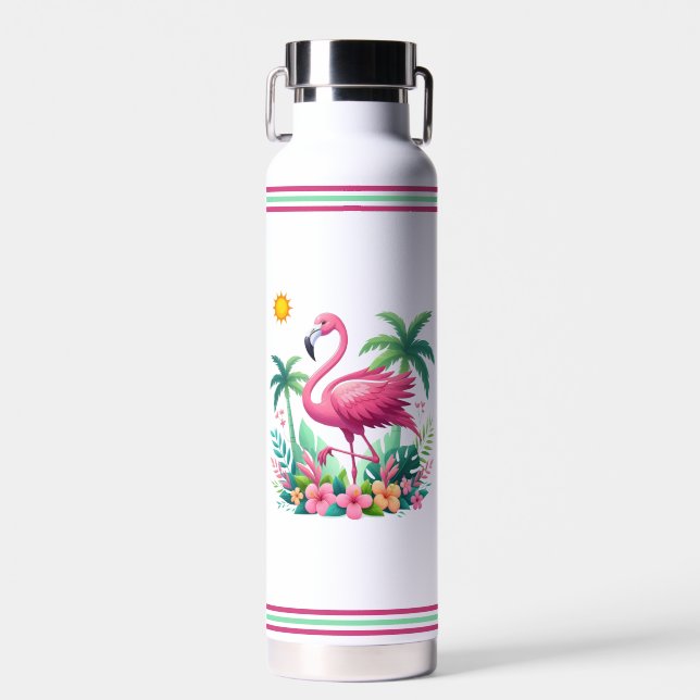 Tropical/Florida pink flamingo Water Bottle (Front)