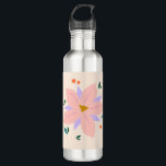 Tropical Flower | 02 710 Ml Water Bottle<br><div class="desc">Tropical Flower - Floral Art – pastel yellow background,  blush pink flower,  lilac leaves - pastel colours.</div>