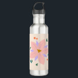 Tropical Flower | 02 710 Ml Water Bottle<br><div class="desc">Tropical Flower - Floral Art – pastel yellow background,  blush pink flower,  lilac leaves - pastel colours.</div>