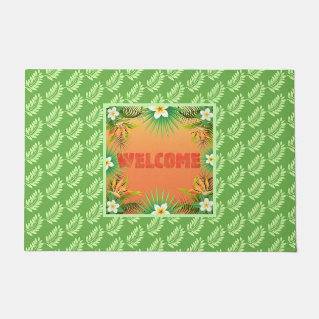Tropical Flower and Leaf Welcome Mat (Front)
