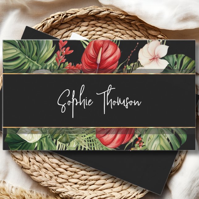 Tropical flower and leaves dark  business card (Creator Uploaded)