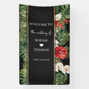 Tropical flower and leaves dark wedding banner
