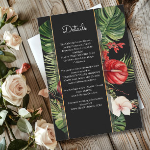 Tropical flower and leaves dark wedding details enclosure card