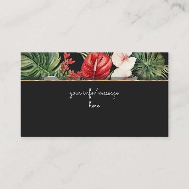 Tropical flower and leaves dark wedding enclosure card (Front)