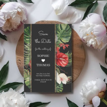 Tropical flower and leaves dark wedding