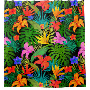 Tropical flower and palm leaf Hawaiian colorful  Shower Curtain