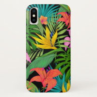 Tropical flower and palm leaf Hawaiian colourful