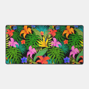 Tropical flower and palm leaf Hawaiian colourful  Desk Mat