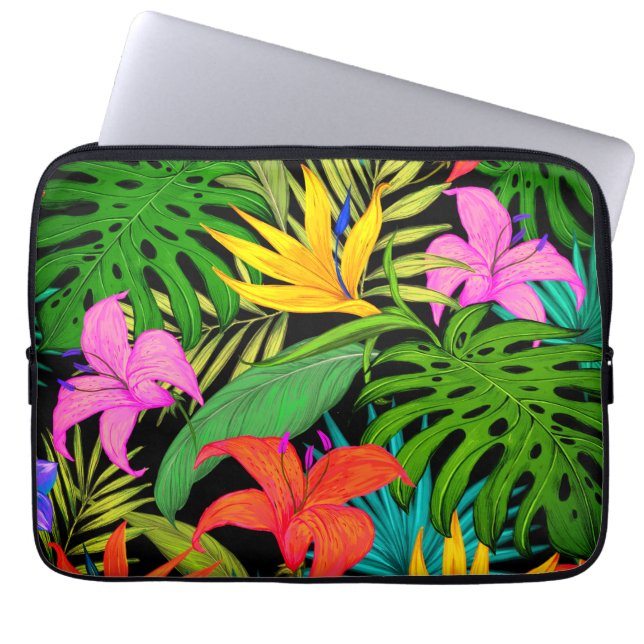 Tropical flower and palm leaf Hawaiian colourful Laptop Sleeve (Front)