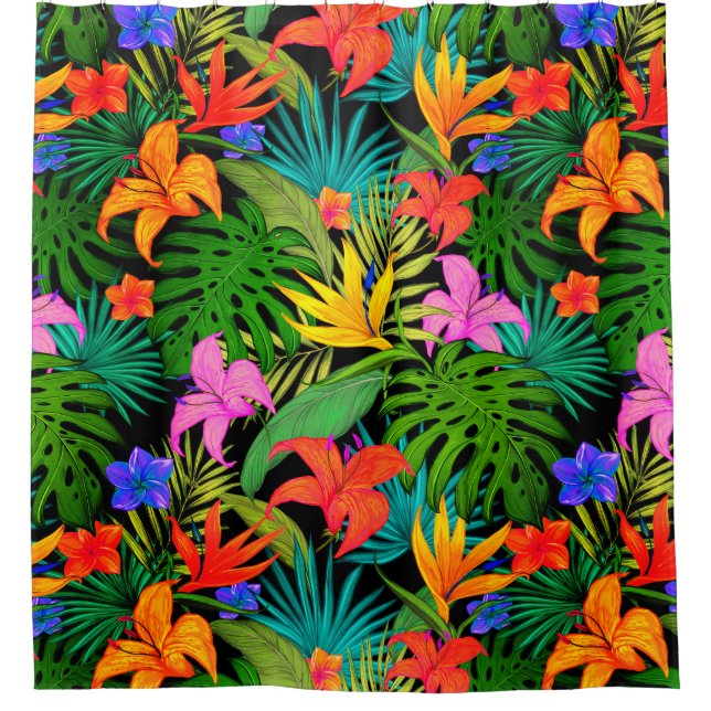 Tropical flower and palm leaf Hawaiian colourful  Shower Curtain (Front)