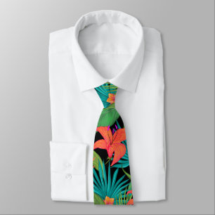 Tropical flower and palm leaf Hawaiian colourful Tie