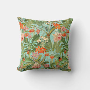 Tropical Flower And Palm Rainforest Throw Pillow