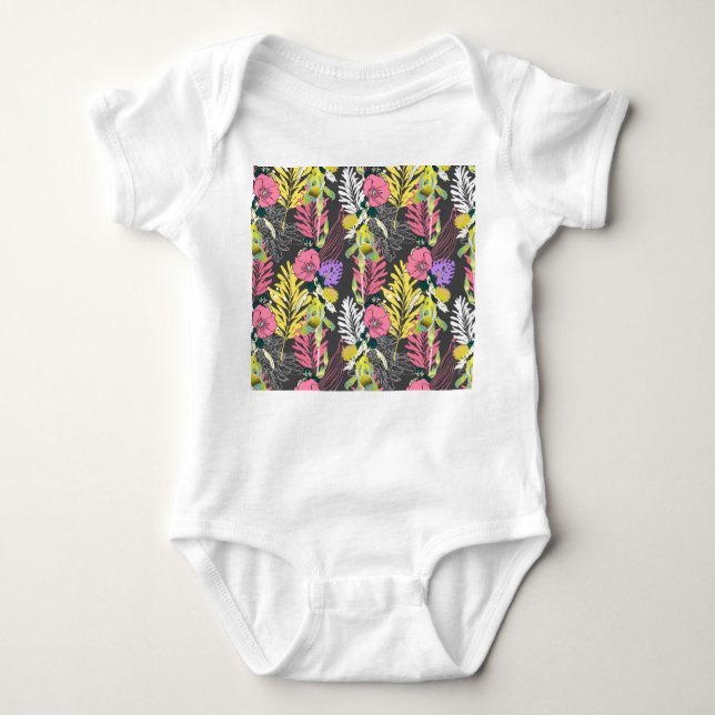 Tropical Flower Art: Original Pattern. Baby Bodysuit (Front)