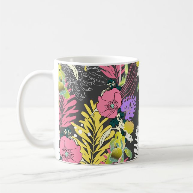 Tropical Flower Art: Original Pattern. Coffee Mug (Left)