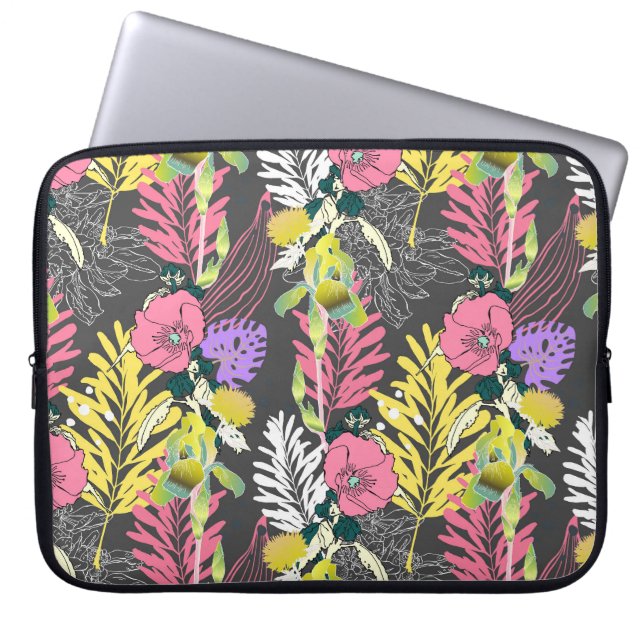 Tropical Flower Art: Original Pattern. Laptop Sleeve (Front)