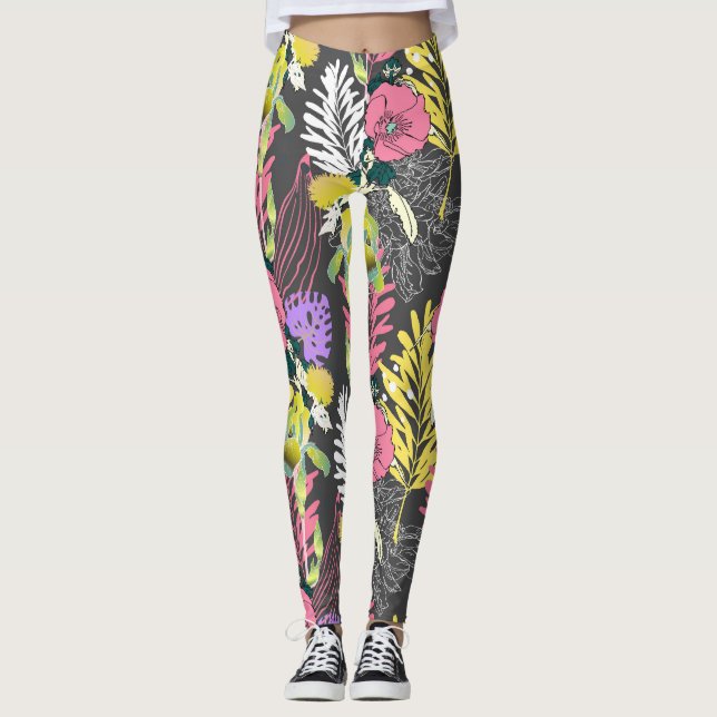 Tropical Flower Art: Original Pattern. Leggings (Front)