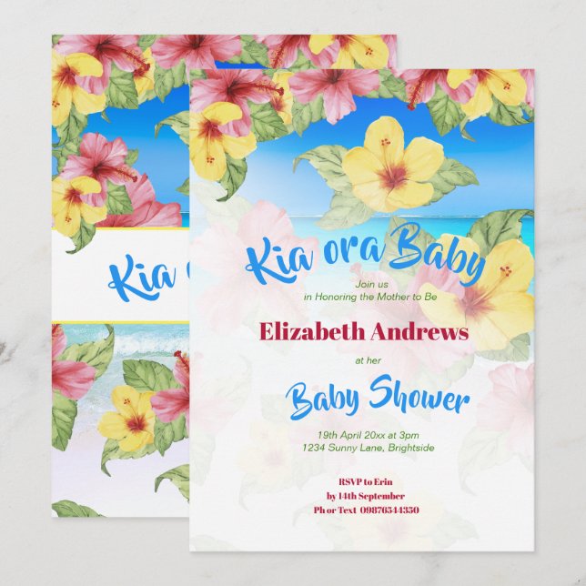 Tropical Flower Baby Shower Beach Kia Ora Invitation (Front/Back)