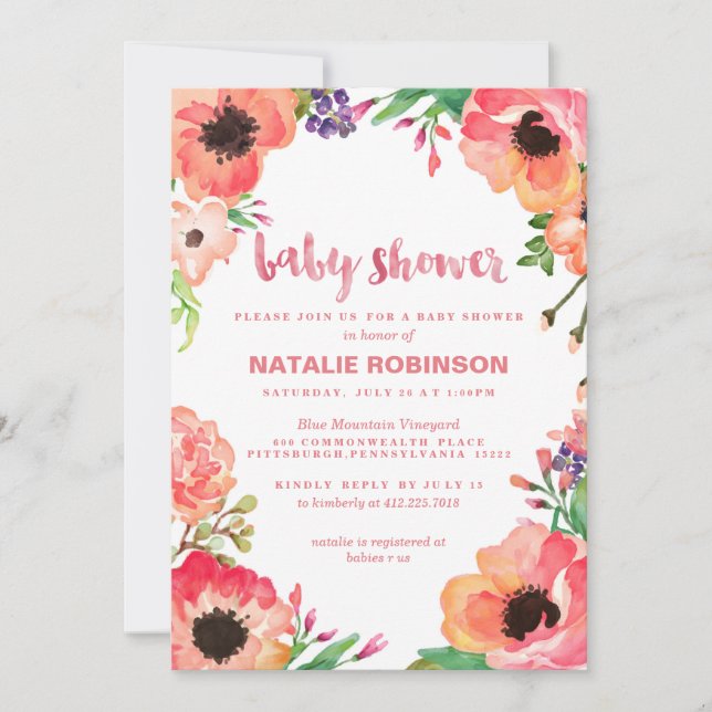 TROPICAL FLOWER baby shower invitations (Front)