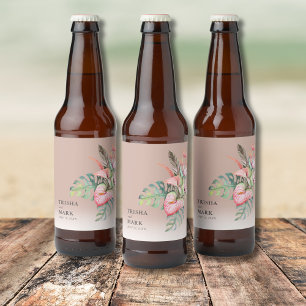 Tropical Flower Beach Wedding  Beer Bottle Label