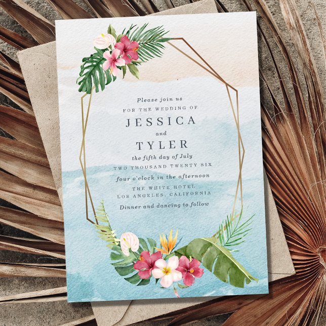 Tropical Flower Beach Wedding Invitation (Creator Uploaded)