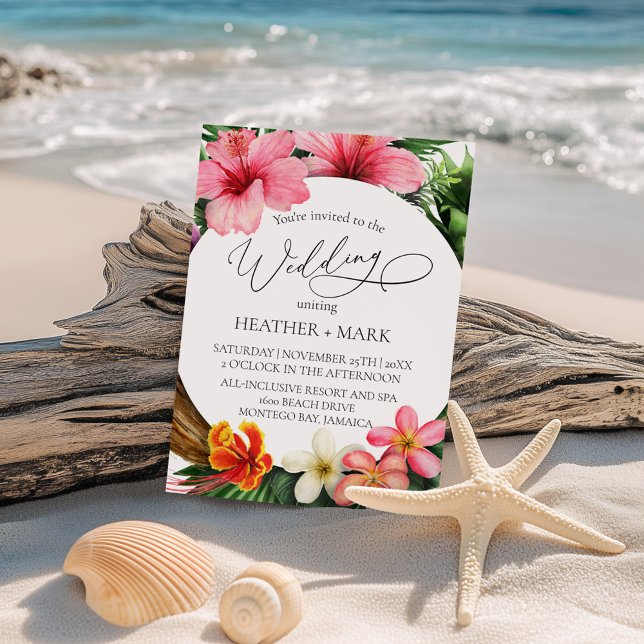 Tropical Flower Beach Wedding  Invitation (Creator Uploaded)