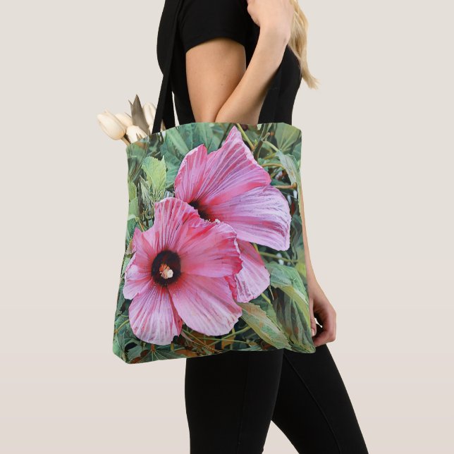 Tropical Flower Bible Verse Tote Bag (Close Up)