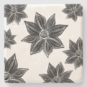 Tropical Flower Black and White Stone Coaster