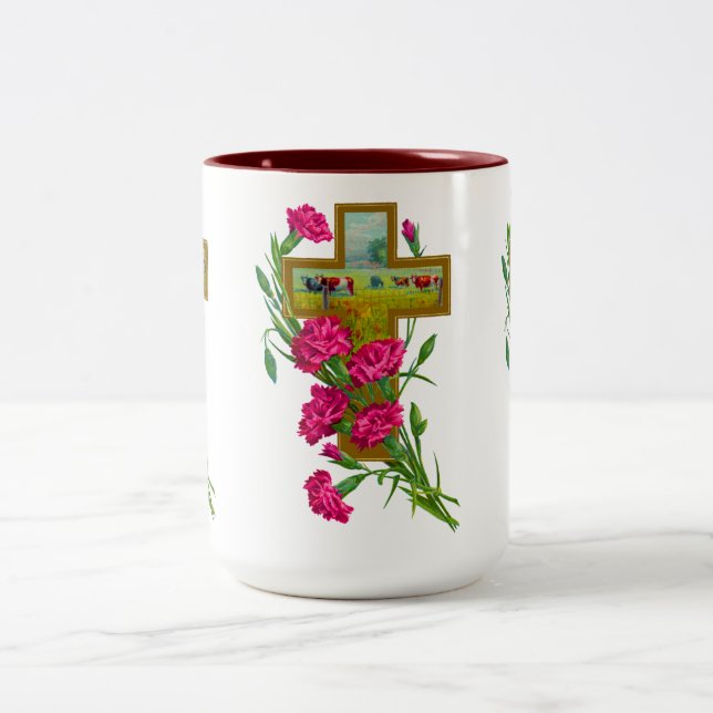 Tropical Flower cup/mug 7 Two-Tone Coffee Mug (Center)