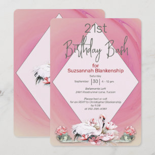 Tropical Flower & Flamingo Custom Celebration Invitation