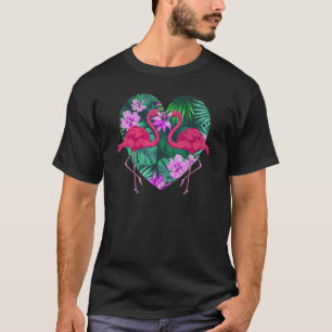 Tropical Flower Heart Animal Lover Bird Lover Pink T-Shirt